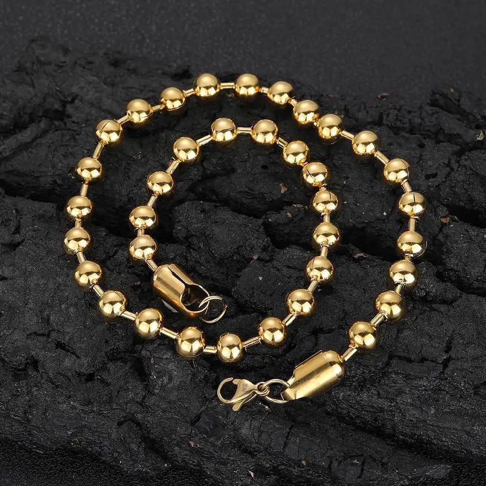VEOMCA Wholesale 8mm Stainless Steel Ball Chain 18k Gold Plated Beads Necklace Jewelry for Men Women Trendy Style for Gifts