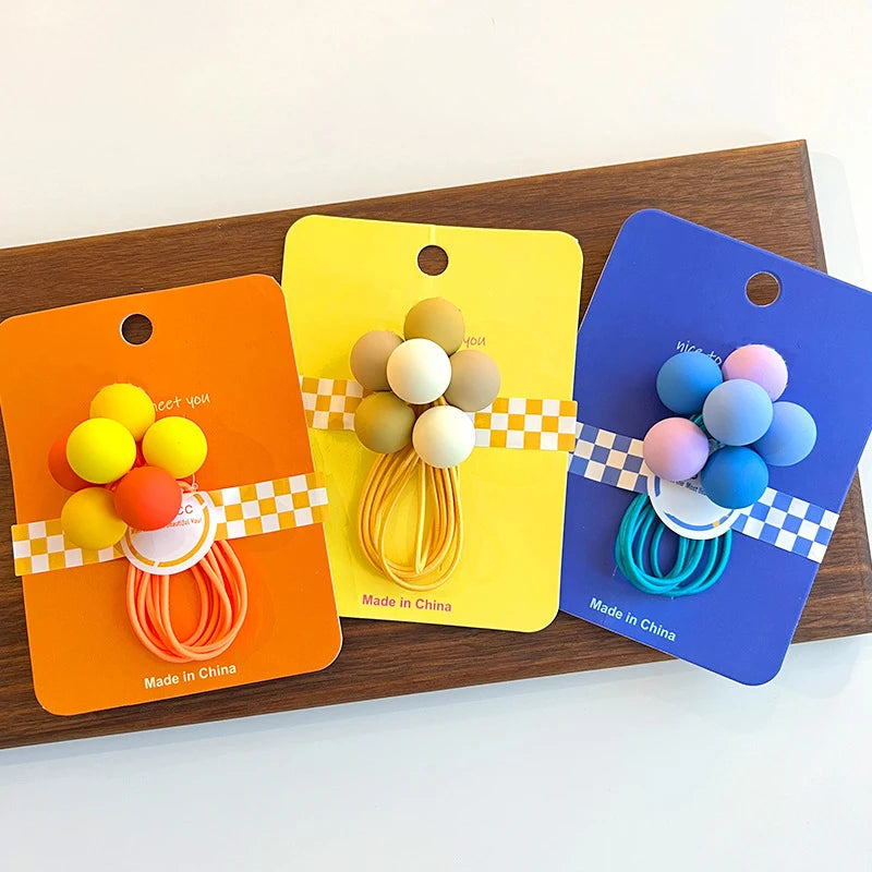 MIO Balls Hair Rope for Kids Girls Lady Sweet Candy Gradient Color 2 Balls 3pcs Per Set Elastic Rubber Band Gift Festival