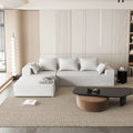 Modern L-Shaped Beige Fabric Convertible Sectional Couch Living Room & Bedroom Recliner Sleeper Sofa Bed Set