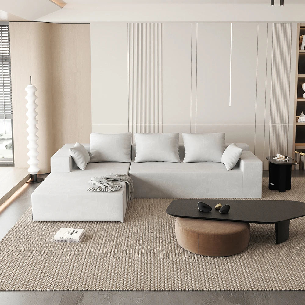 Modern L-Shaped Beige Fabric Convertible Sectional Couch Living Room & Bedroom Recliner Sleeper Sofa Bed Set