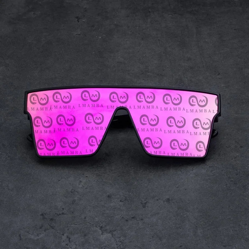 Lmamba 21041 Custom Full Logo Classic One Piece Oversized Square Mirror Lens Sports Sunglasses Luxury Brand Sun Glasses