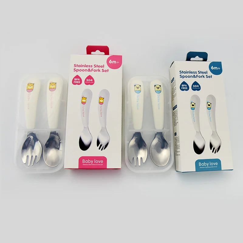 Food Grade Cute Kids Stainless Steel Spoon Children Cutlery Sets Silver Fork and Spoon Set MegaBDM