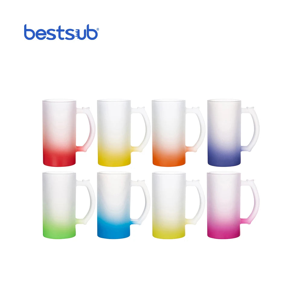 BestSub Wholesale Custom Sublimation Blanks Color Gradient Frosted Glass Water Bottle Matte Glass Beer Stein Mug