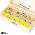 6mm and 1/4" and 8mm Round Shank Double Tungsten Carbide Blade 45# Steel Cutter Body 6 Pieces Per Set Router Bit With Wooden Box