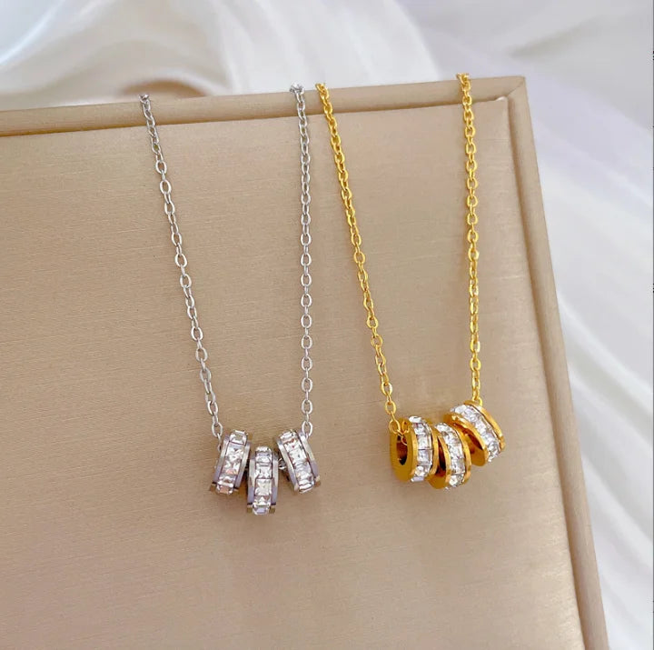 Three Round Pendant Stainless Steel Necklace for Women Girls Fashion Jewelry Necklaces