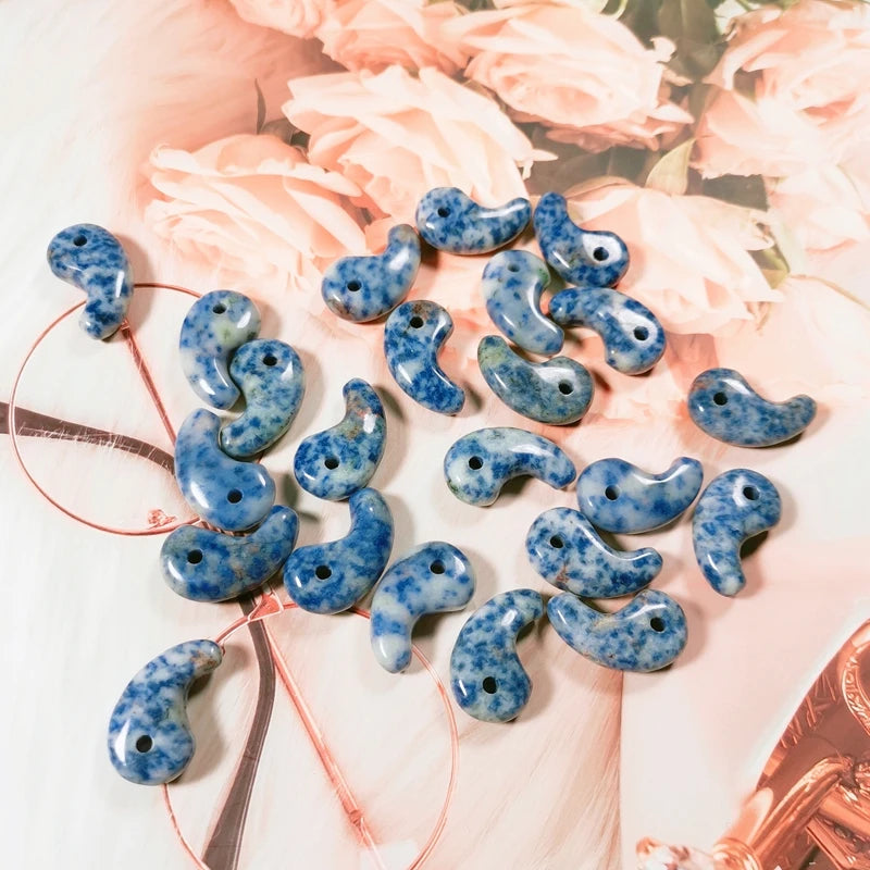 Wholesale Natural Jade Type A Jade Japan Magatama 30mm Moon Shape Blue Spot Jasper Magatama Jewelry