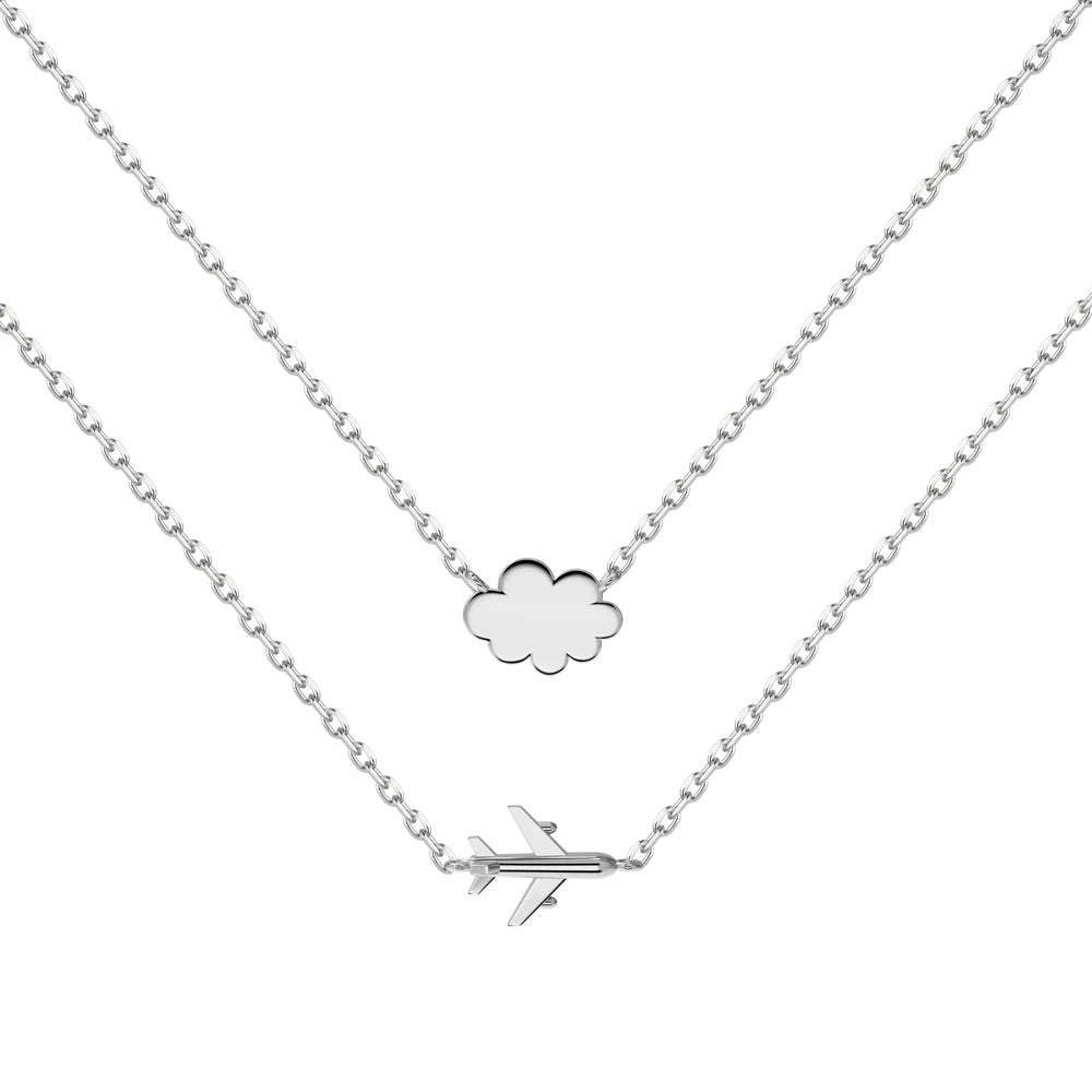 Dylam Hot Sale Creative Airplane Cloud Chain Pendant 18K Gold Double Layered Necklace Exquisite S925 Silver Necklaces for Women