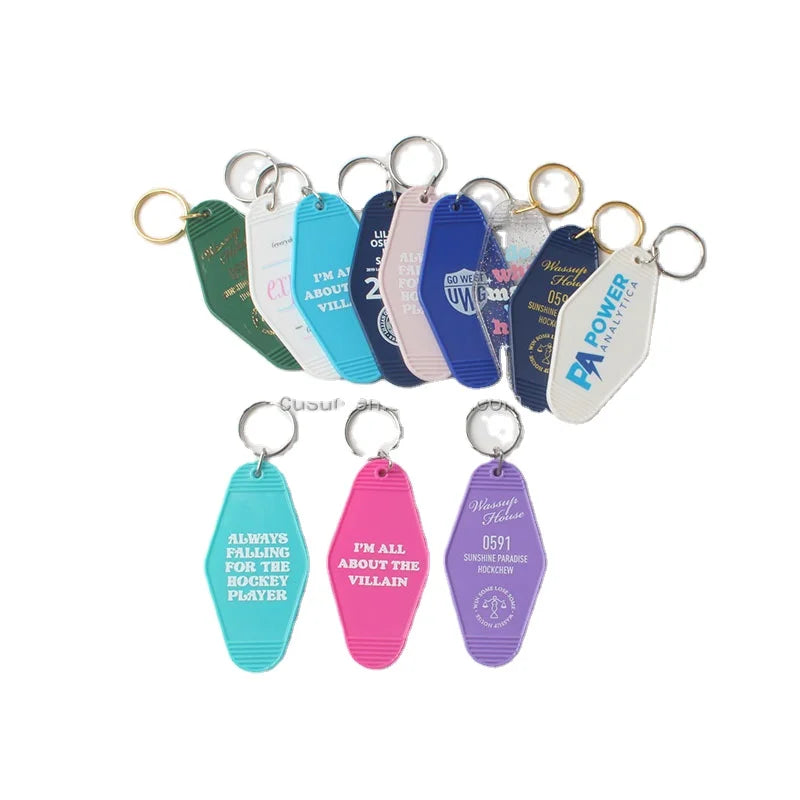 Promotional Blank Retro Vintage Motel Keychain Custom Logo Plastic Hotel Key Chains
