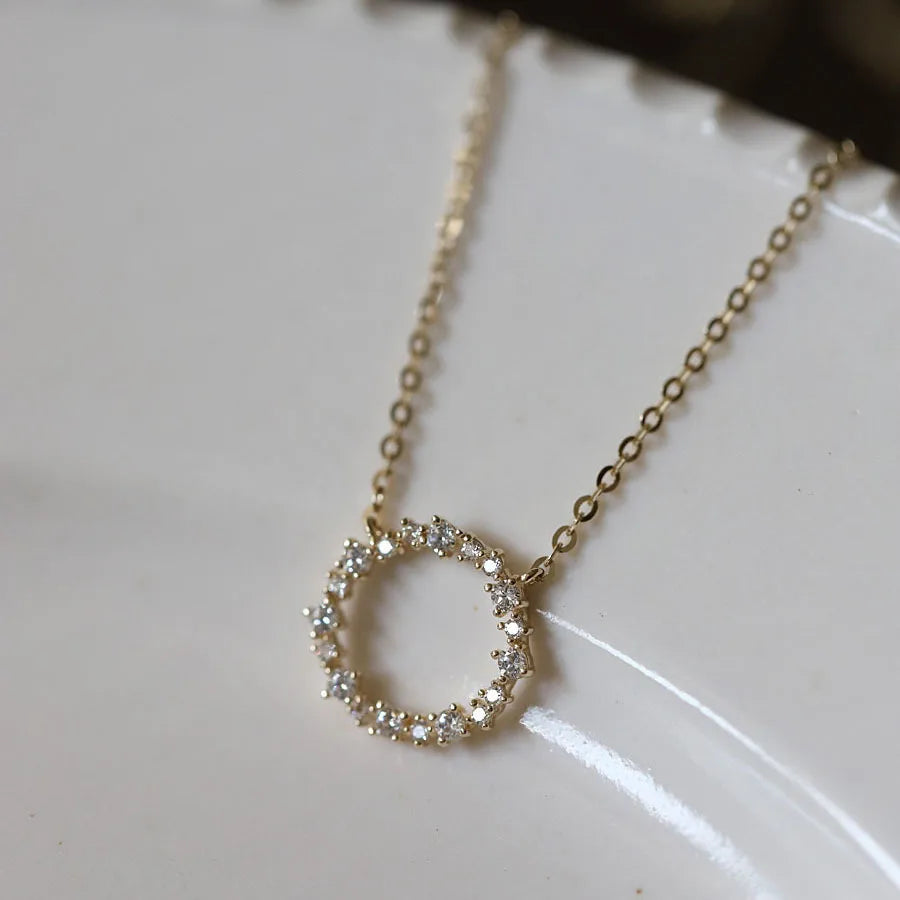 Korean Trendy Fashion Pure 925 Sterling Silver Chain Geometric Hollow Circle Pendant Necklace for Women Girls