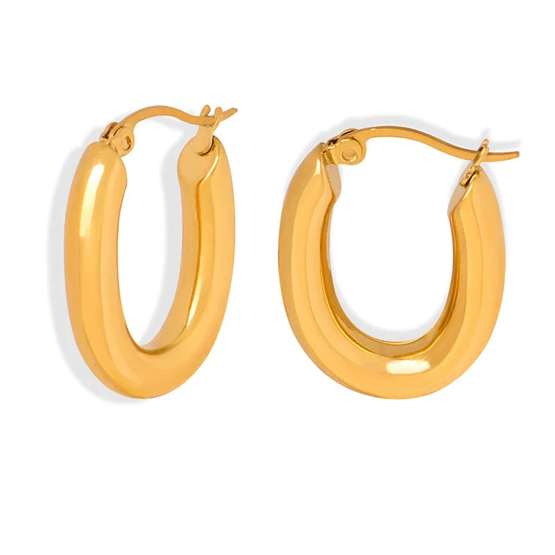 Popular European and American Glossy Oval U-Shaped Titanium Steel Non-Mainstream Style Geometric Women's Earrings
