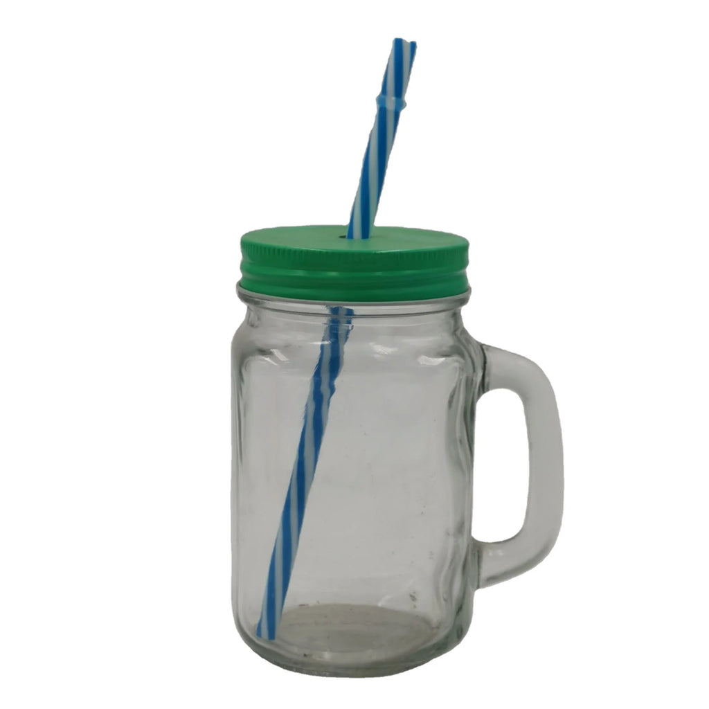 Manufacturer Customized 480ml Clear Wide Mouth High White Glass Beer Mug Metal Lid Straws Reusable Dishwasher Safe for Juice