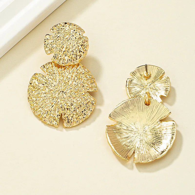 GT Exaggerate Irregular Broken Round Vertical Long Earrings Gold Plated Earrings