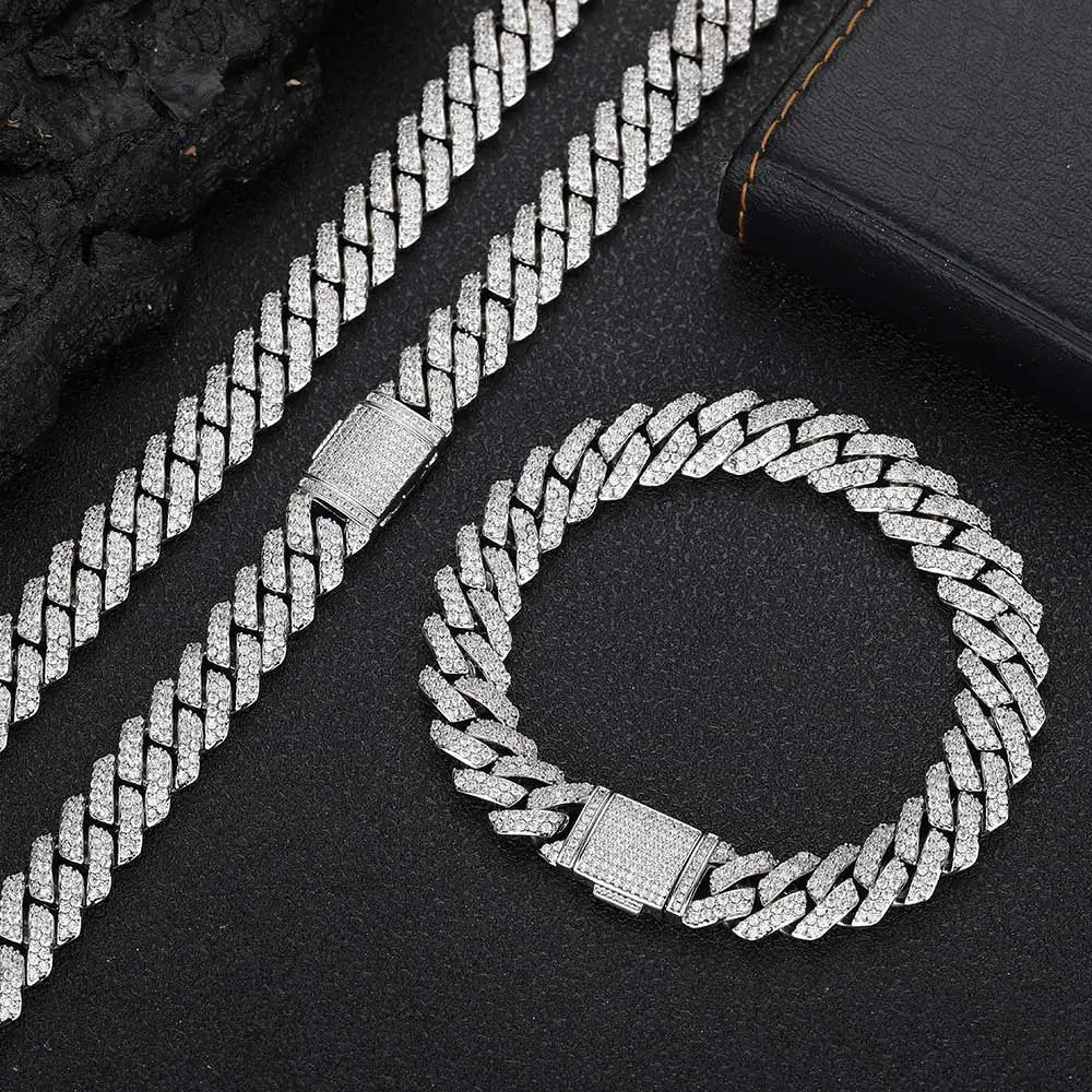 Hot Sale Two-Row Cuban Link Bracelet Shiny Diamond Jeweler Iced Out CZ Stone Silver Plated Miami Cuban Chain Bracelet