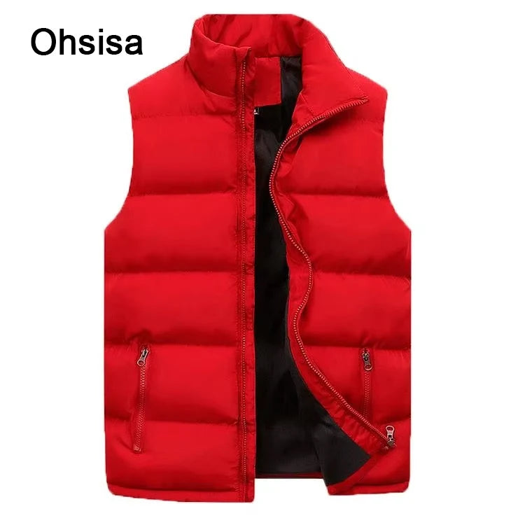 Ohsisa Men's Casual Winter Vest Waterproof Polyester Outer Wear Zipper Logo New Men's Casual Warm Sleeveless Vest