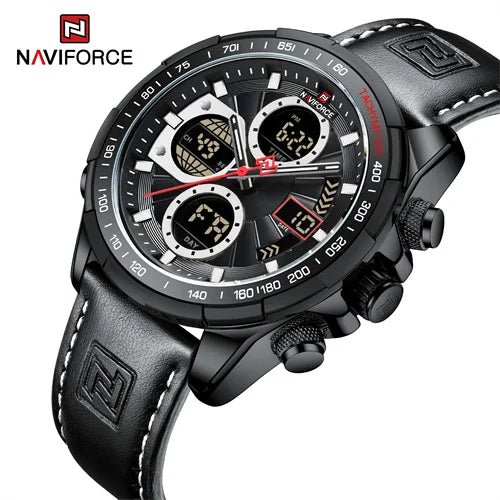 Original New Fashion 9197L Quartz LCD Digital Quartz Dual Movement Genuine Leather Waterproof Luminous Quartz Watch