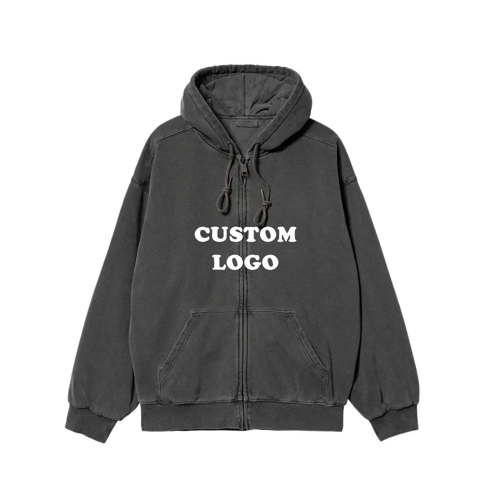 Custom Printing Logo Heavyweight Cotton Black Unisex Men Distressed Vintage Zip up Acid Wash Hoodies for Men