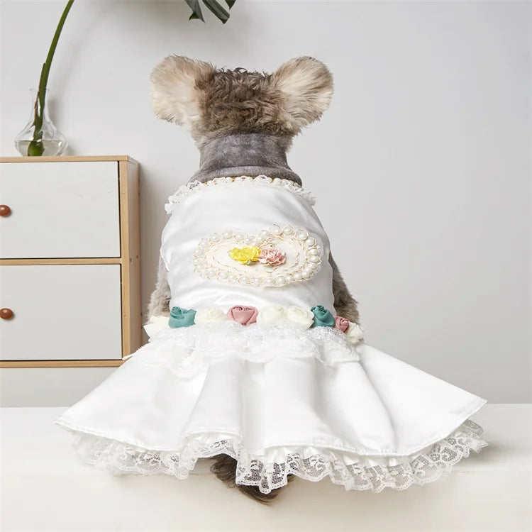 Hot Selling Cake Skirt Pearl White Cloth Wedding Dress for Pet Dog Wedding
