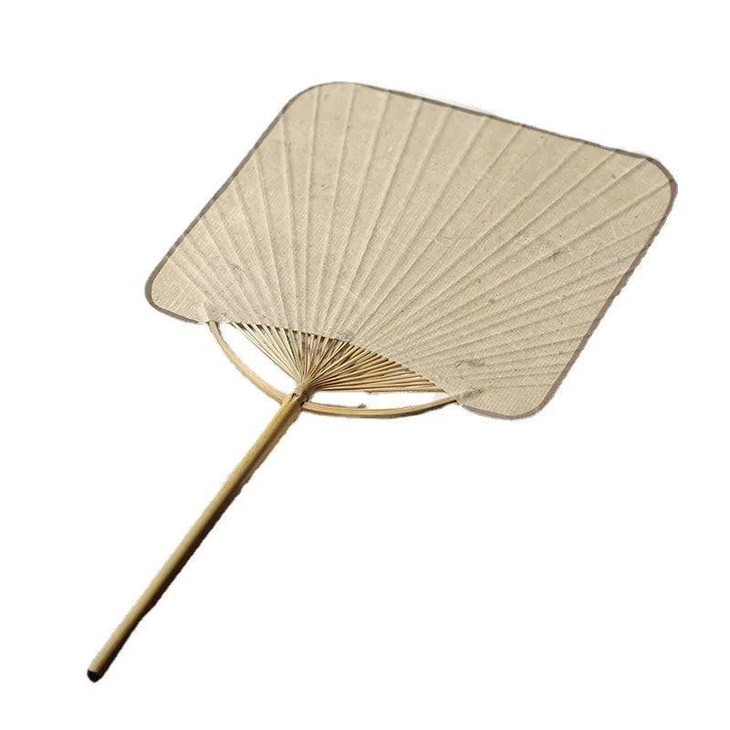 Raising Portable Lightweight Eco-Friendly Retro Japanese Round Zen Bamboo Rice Paper Handwritten Design Fan Convenient to Carry