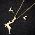 Necklace Earrings Set Stainless Steel Gold Plated Elephant Heart Butterfly Moon Cat Elk Tree StarJewelry Sets for Women Girls