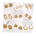 Retro Style Flower Star Gold Plated Stainless Steel Earrings Heart Geometric Design Hoop Waterproof Earrings for Women Jewelry