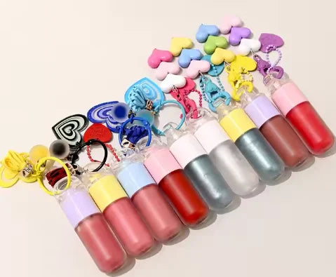Vegan Cosmetics Vendor Lip Oil Makeup Plumper Pendant Keychain Decoration Private Label  Glossy Shimmer Glitter Clear Lip Gloss
