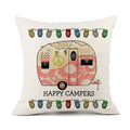Cartoon Happy Camper Caravan Dining Car Series 45*45 Campers Linen Pillowcase/