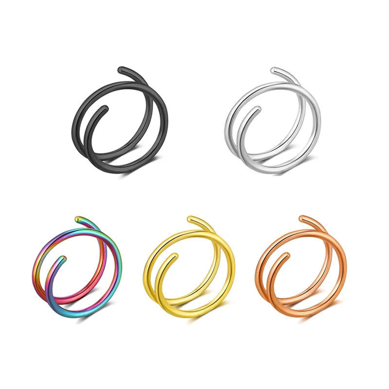 Fashion Body Jewelry Stainless Steel Ear Cartilage Helix Nostril Piercing Double Hoop Ring Gold Plated Spiral Nose Ring