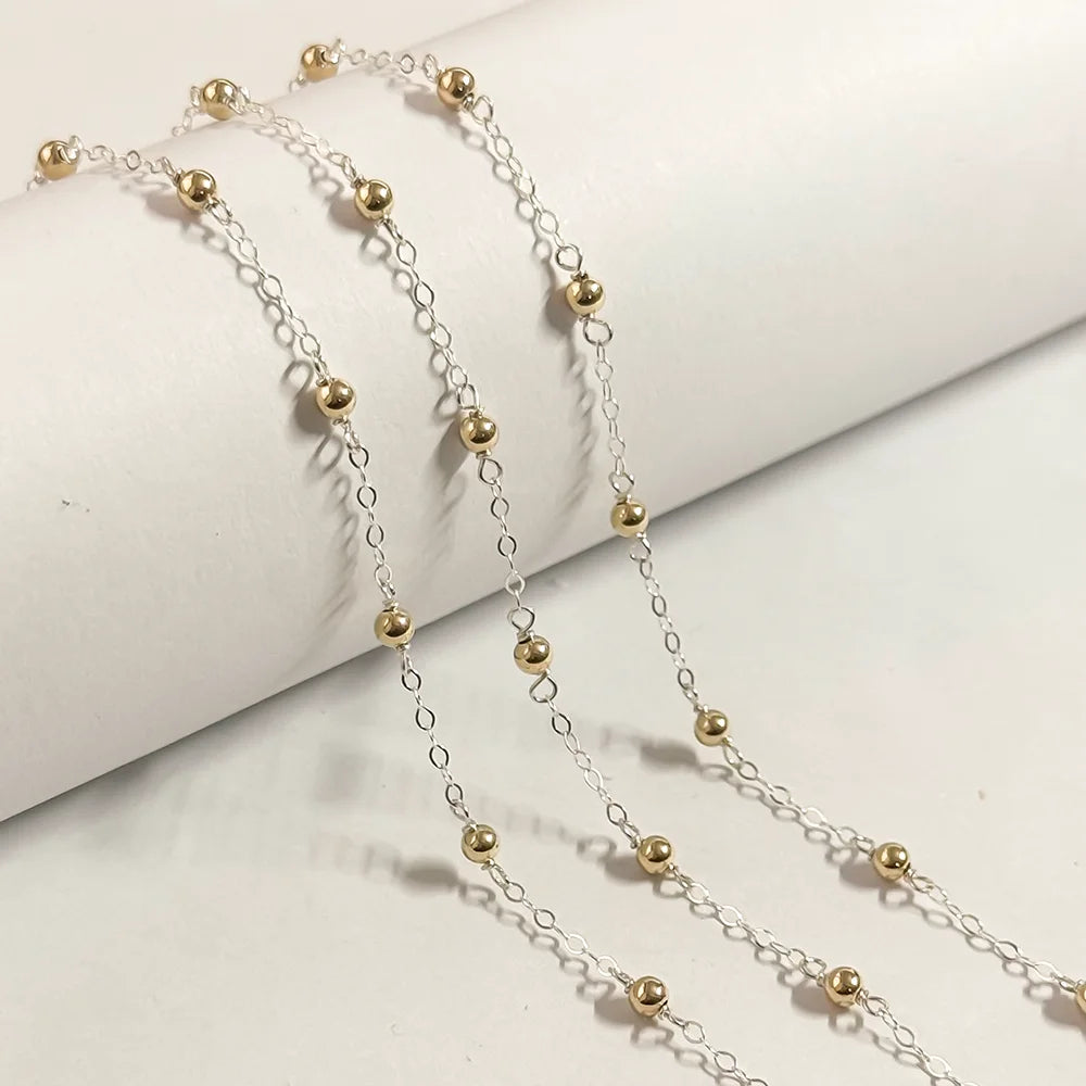 Vintage 14K Gold Filled 3mm Beaded With S925 Silver Cable Chain for DIY Handmade Necklace Bracelet Jewelry Making Accessories