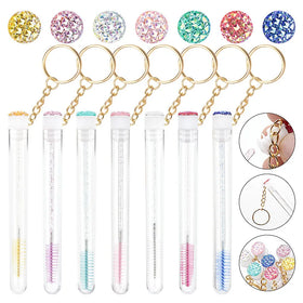 Keychain Tube Eyelash Brush with Gold Glitter Mascara Wand for Lash Extension Clear Micro Comb Container Makeup Tool
