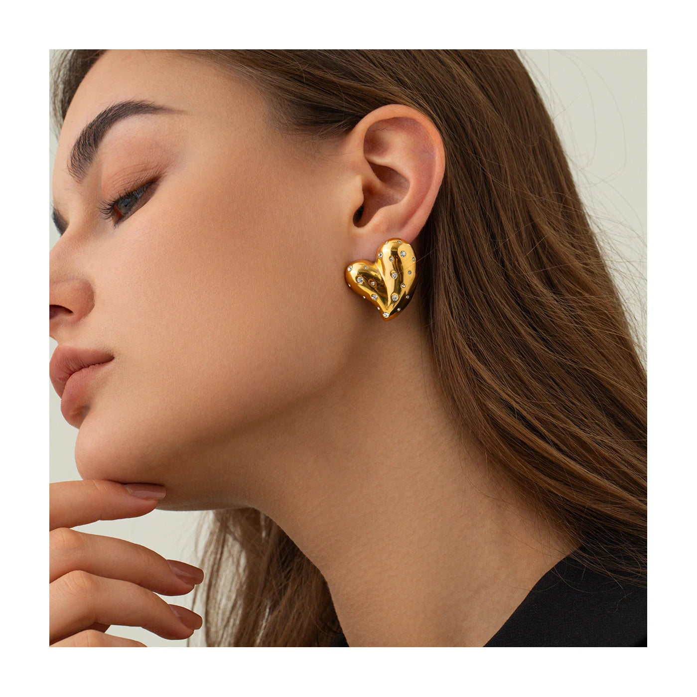 ERESI Chunky 18K Gold Plated Stainless Steel Jewelry High Quality Crystal CZ Stud Valentine's Day Gifts Love Heart Earrings