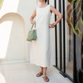 Women's Custom Linen Maxi Dress Low MOQ Elegant Lady Style Eco-friendly Natural Fabric with Logo on Back Casual Long Plus Size