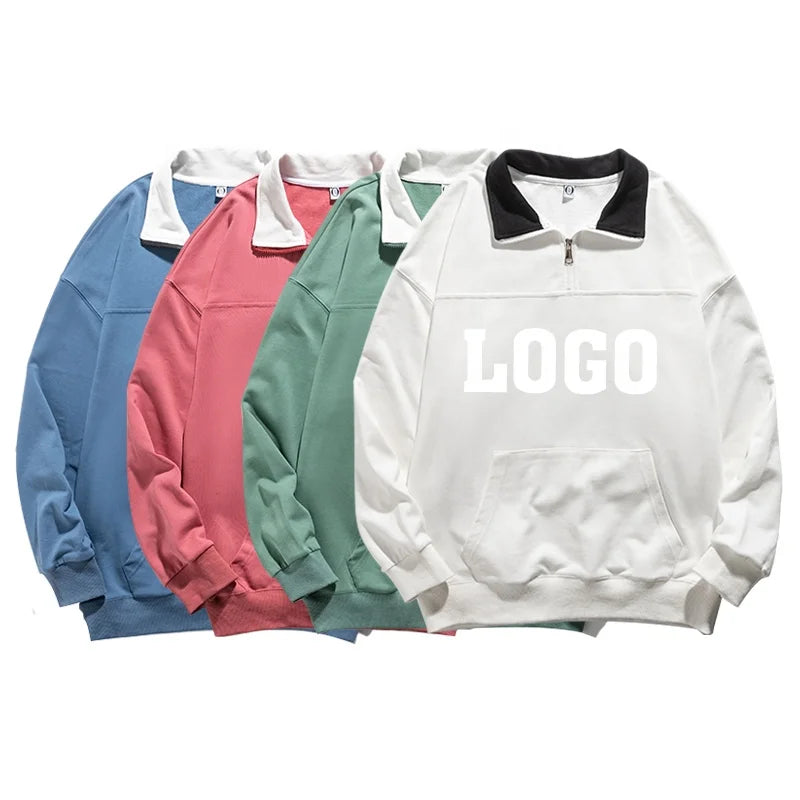 Premium Unisex Blank Heavy Weight Zipper Hoodie Half Zipper up Sweaters Two Tone Color Sweatshirts Unisex