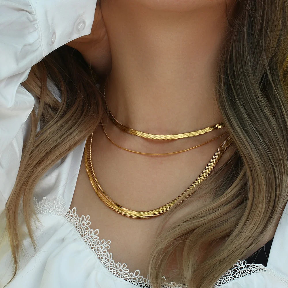 Dreamshow Tarnish Free Jewelry Chunky 5mm Blade Chain Necklace Gold Plated Stainless Steel Chain Necklace