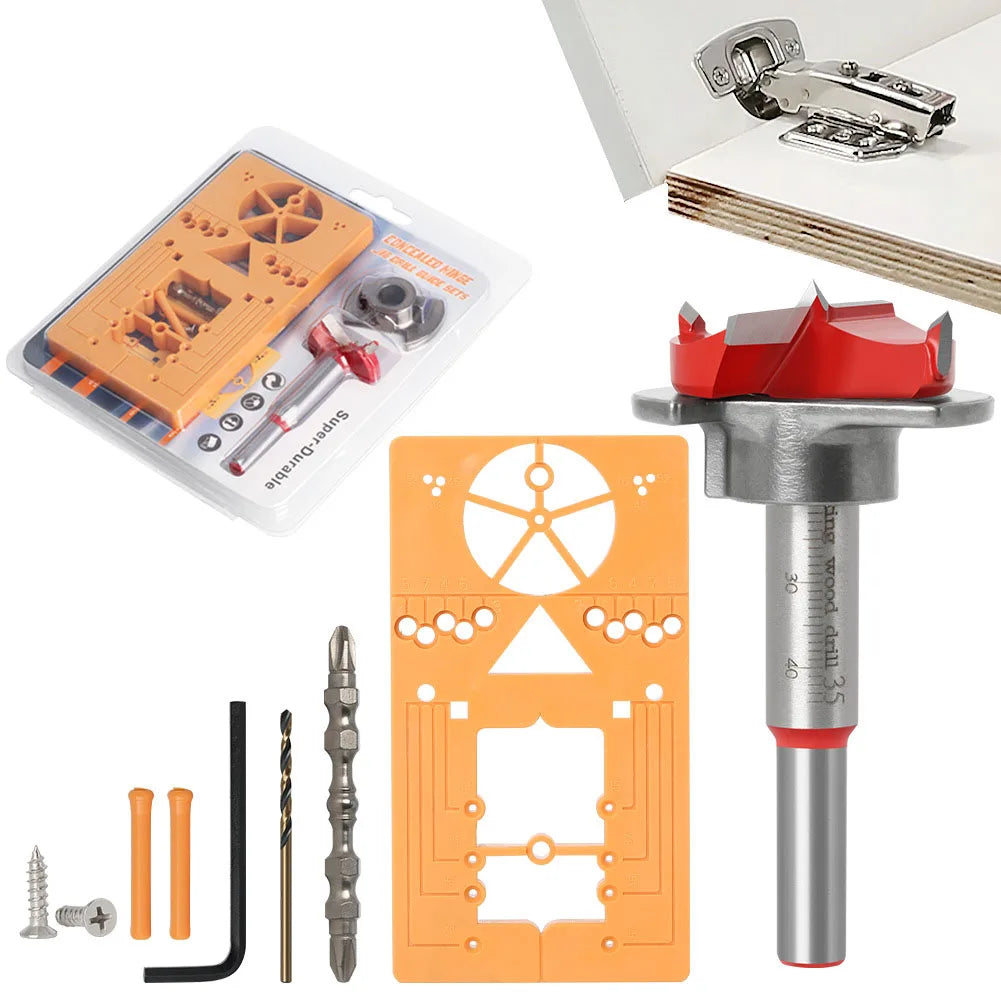 7pcs 35mm Hinge Hole Drill Guide Locator Woodworking Door Hole Opener Cabinet Accessories Tools with Jig Bits Drill Bit Tools