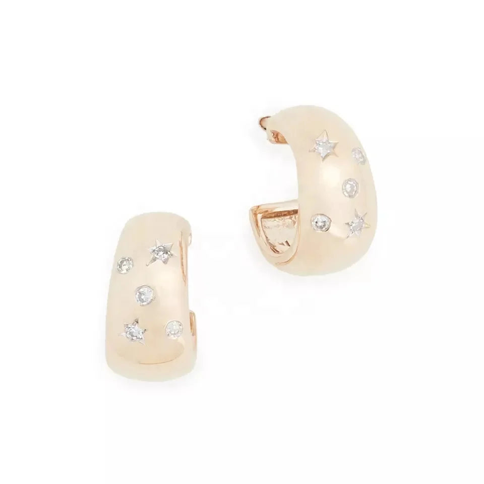 LOZRUNVE Fashion Design Hot Selling Custom 925 Silver Starburst Crystal Wide Huggie Hoop Earring