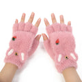 MIO Lovely Soft Fluffy Gloves Women Winter Thick Warm Elastic Cuff Gloves Flip Cartoon Cat Claw Pattern Plush Fingerless Gloves