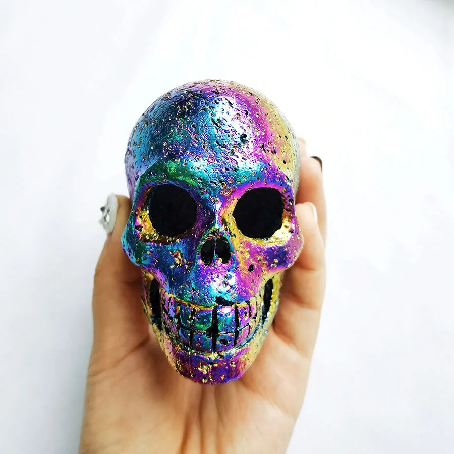 Titanium Aura Lava Skulls Gem Stone Carved Hollow Skulls for Home Decor Lampshade