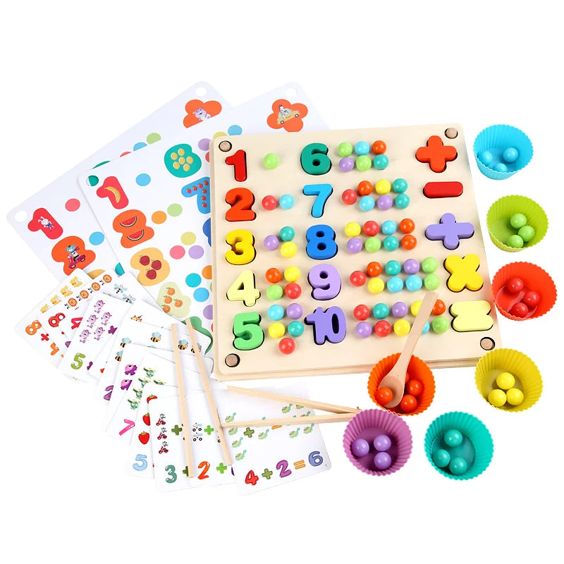 Multifunctional Clip Beads Counting Digital Cognitive Puzzle Wooden Kids Montessori Puzzle Wooden Kids Montessori Toy