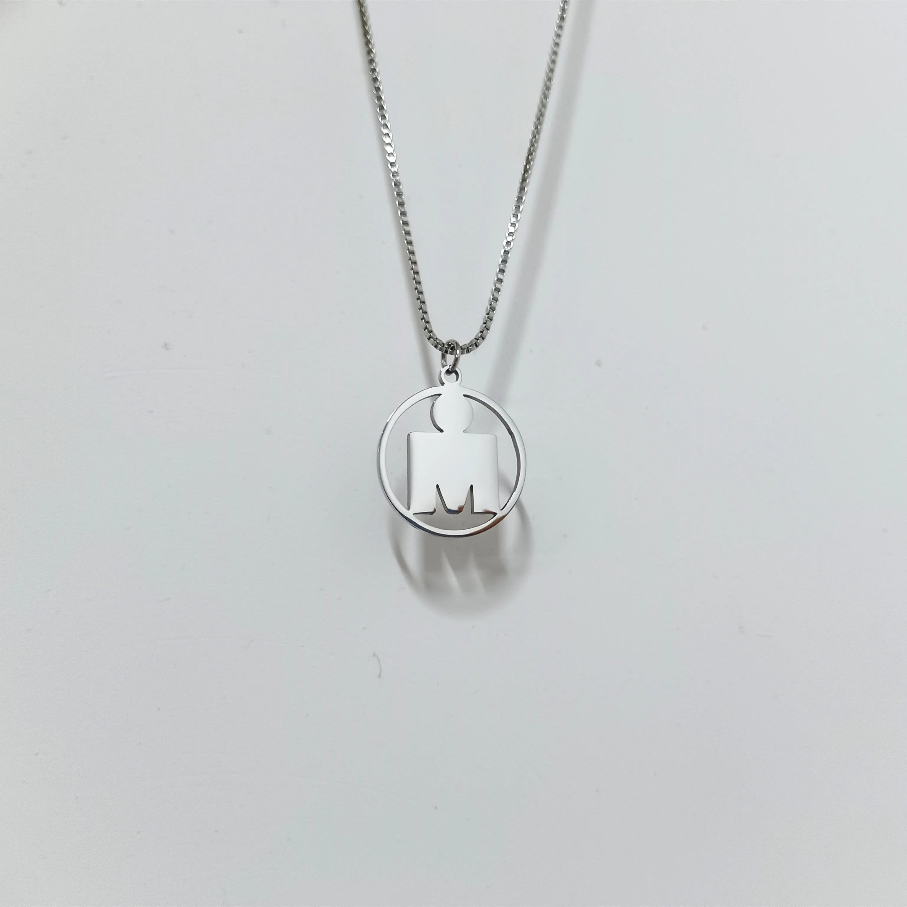 Tarnish Free Stainless Steel Ironman Mdot Disc Charm Box Chain Necklace Sport Sign Triathlon Jewelry Gift for Triathlete