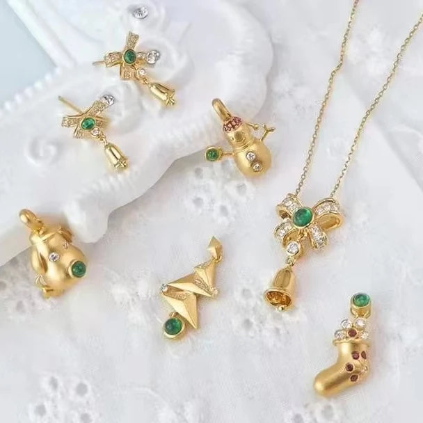 Knot Bell Natural Diamond Emerald Real 18k Solid Gold Jewelry Necklaces