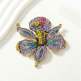 Vintage Full Diamond Peony Flower Brooch for Women Fashion Dress Coat Accessories Jewelry
