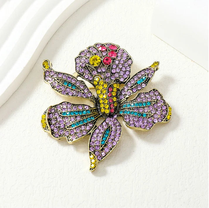 Vintage Full Diamond Peony Flower Brooch for Women Fashion Dress Coat Accessories Jewelry