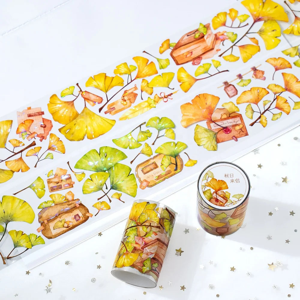 Custom Transparent Fallen Leaves Printed High Quality Wide Clear PET Tape