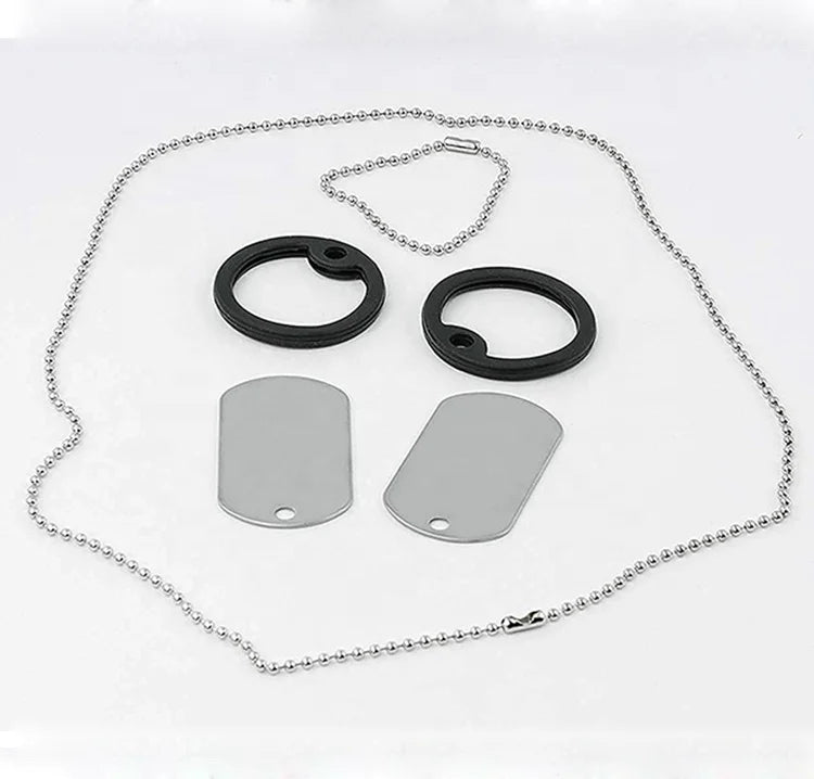 Personalized Custom Stainless Steel Metal Blank Dog Pet ID Tag with Rubber and Ball Chain Set