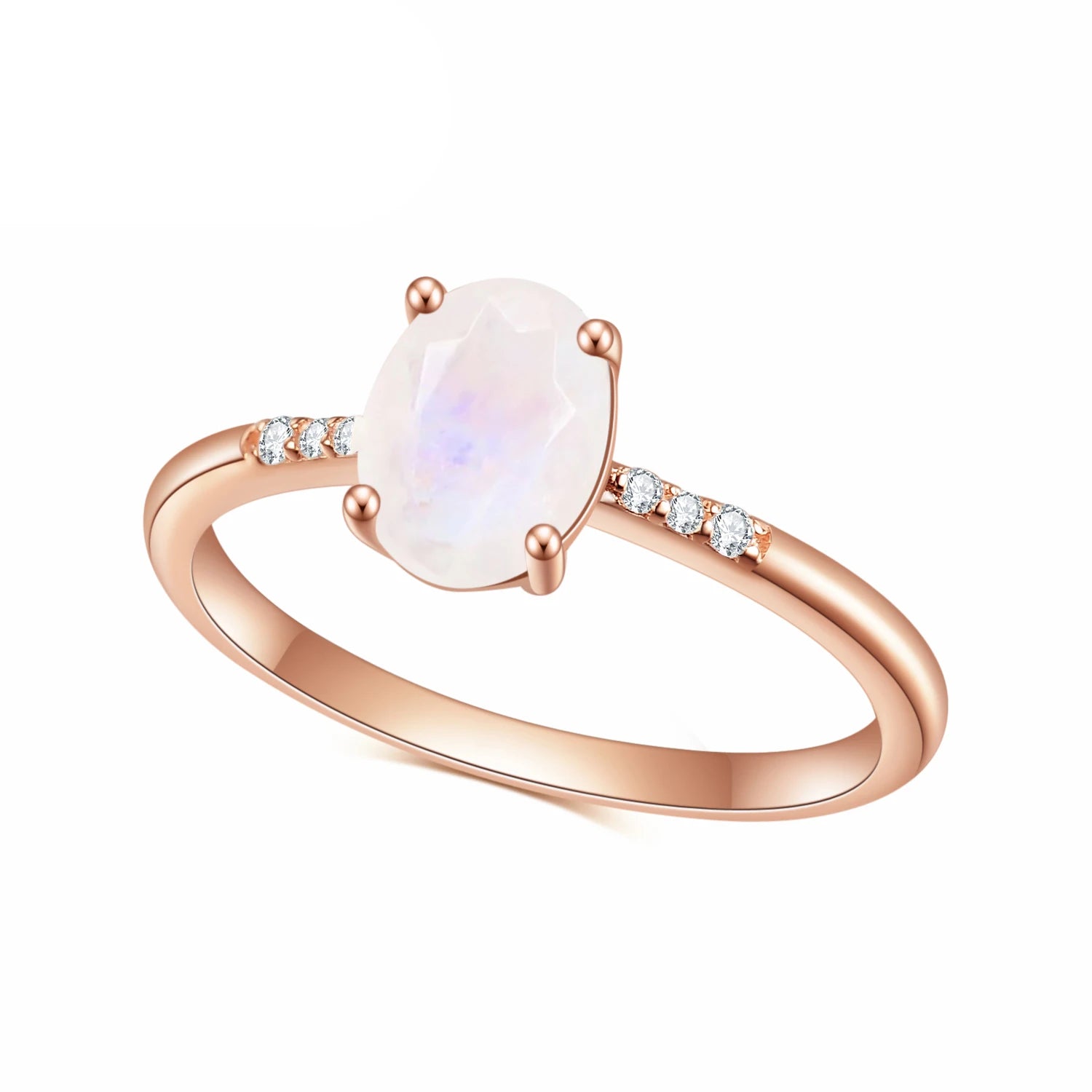 OL0922 Abiding New Product Infinity Solid Silver Jewellery 6x8 Oval Rainbow Moon Stone 925 Silver Ring With Side Stone