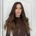 Fiber Dark Hair Root Brown Layered T-Shaped Front Lace Long Wig Super Curly Lace Wig Soft and Durable Real Photos