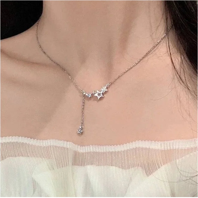 Women's Delicate Micro Pave Cubic Zircon Star Pendant Necklace Trendy Geometric Micro Tassel XinRui Alloy Daily Life