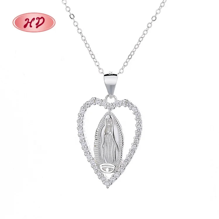 Wholesale Jewelry Fashionable Cubic Zirconia Women Sterling Silver Heart-Shaped Religion Necklace