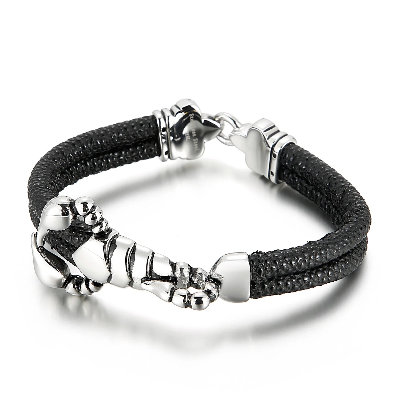 KALEN Trendy Stainless Steel Scorpion Link Cowhide Leather Men Jewelry Bracelet