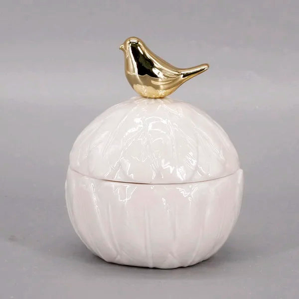 Wedding Embossed Feather Storage Jars Porcelain Storage Case Ceramic Trinket Bird Boxes Holder